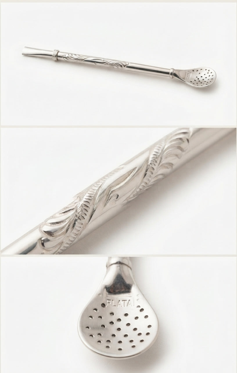 Bombilla de plata cincelada