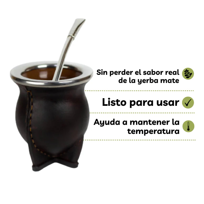 Combo 6 -Mate de Cerámica Forrado en Cuero y Bombilla Alpaca