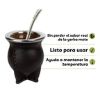 Combo 6 -Mate de Cerámica Forrado en Cuero y Bombilla Alpaca